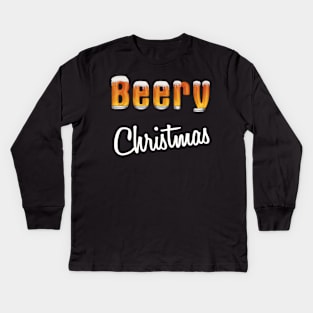 Beery Christmas glass of beer snow and foam Kids Long Sleeve T-Shirt